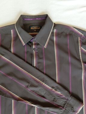 Ben Sherman Dark Brown/Black Shirt with Purple & Cream Stripes